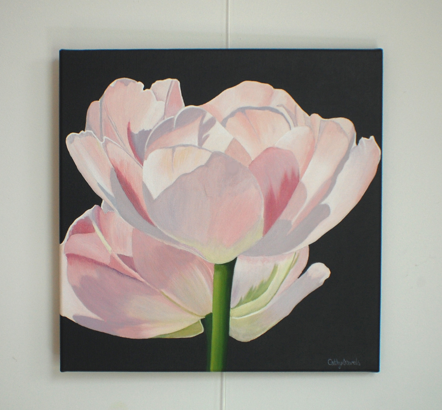 Original Pink Double Tulip Painting, Elegant Floral Wall Art on Canvas - Image 6