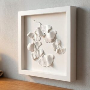 Ginkgo Leaves 3D Wall Art Minimalist Clay Sculpture, Textured Botanical Canvas