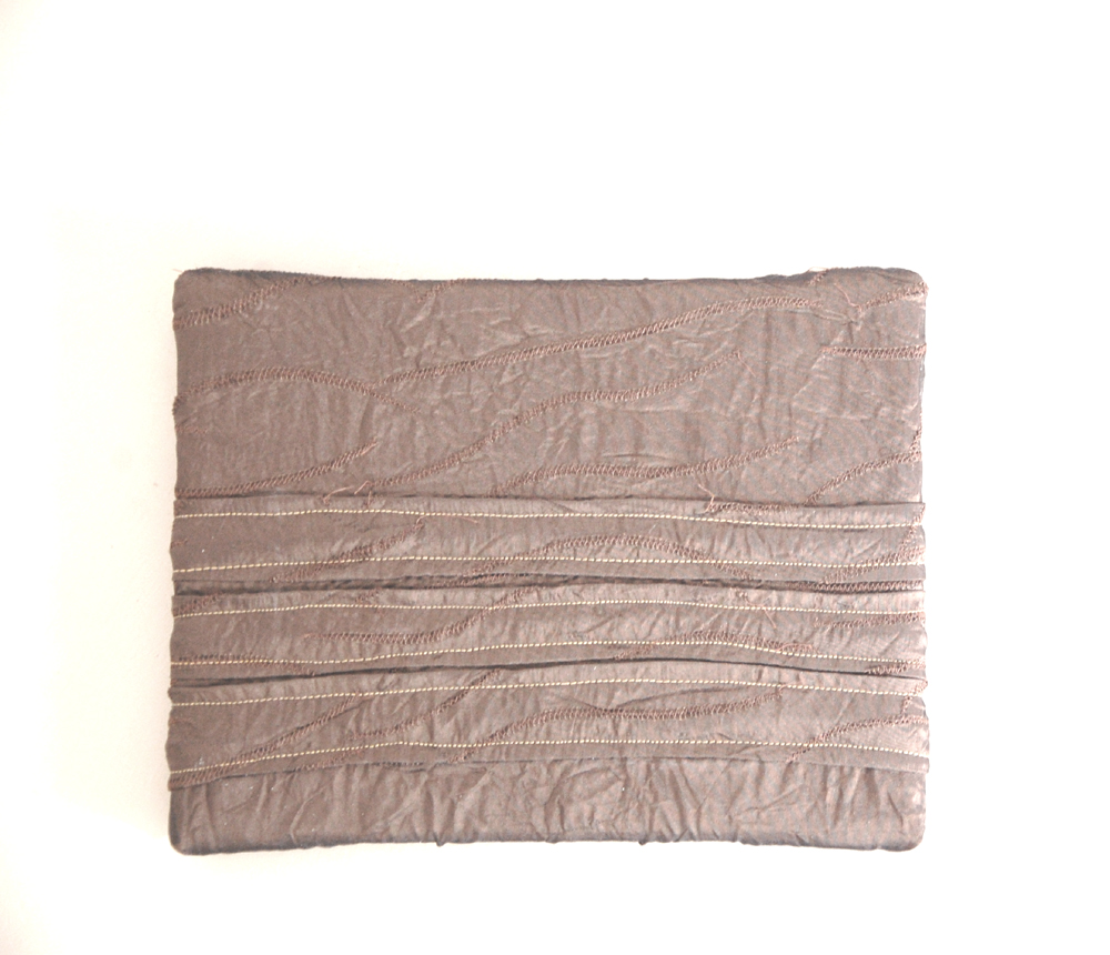 Unique Textured Brown Wall Art Hand Stitched Taffeta Canvas, Minimalist Shelf Decor - Image 5