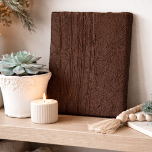 Unique Textured Brown Wall Art Hand Stitched Taffeta Canvas, Minimalist Shelf Decor