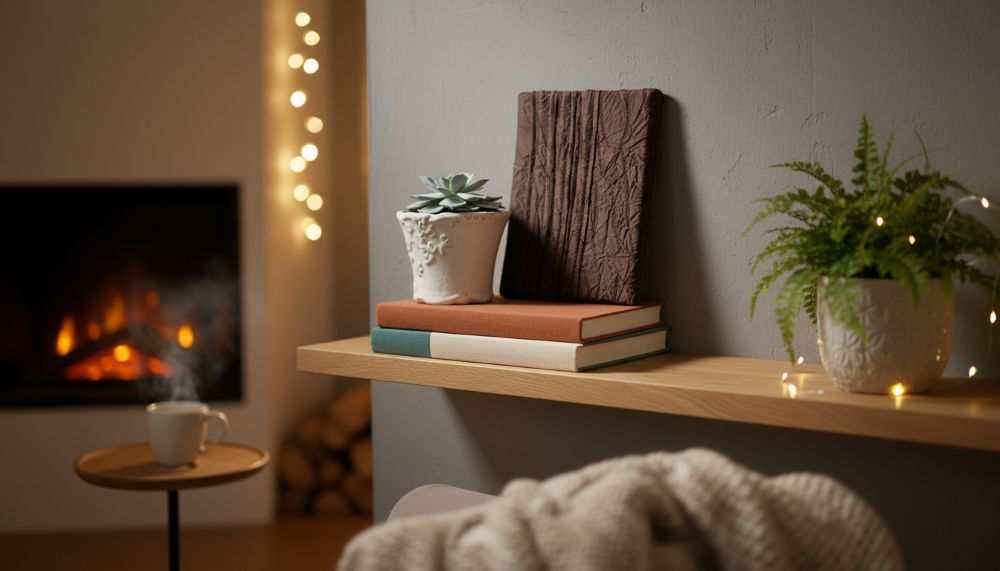 Unique Textured Brown Wall Art Hand Stitched Taffeta Canvas, Minimalist Shelf Decor - Image 4