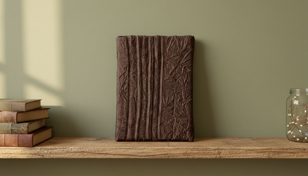 Unique Textured Brown Wall Art Hand Stitched Taffeta Canvas, Minimalist Shelf Decor - Image 5