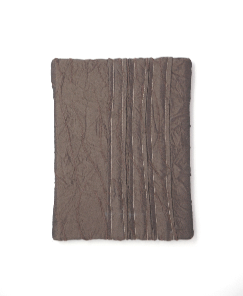 Unique Textured Brown Wall Art Hand Stitched Taffeta Canvas, Minimalist Shelf Decor - Image 7