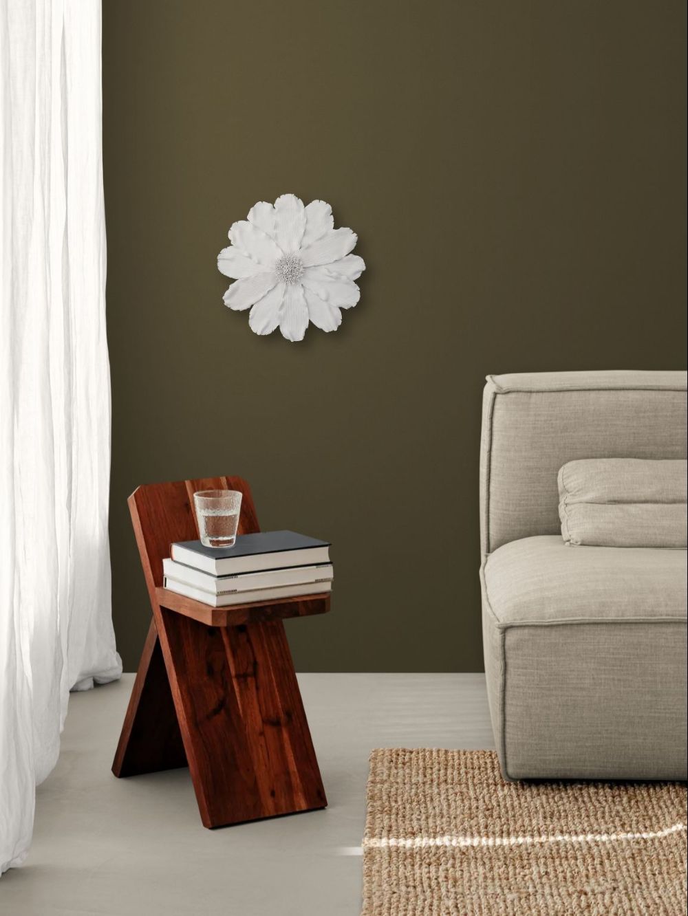 Large White Clay Zinnia Wall Art 3D Floral Sculpture