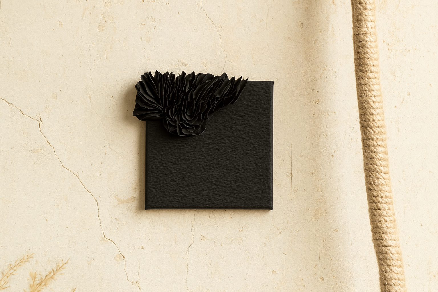 Wabi Sabi Textured Canvas Art, Dimensional Clay Abstract Sculpture, Black Organic Modern Wall Hanging - Image 3