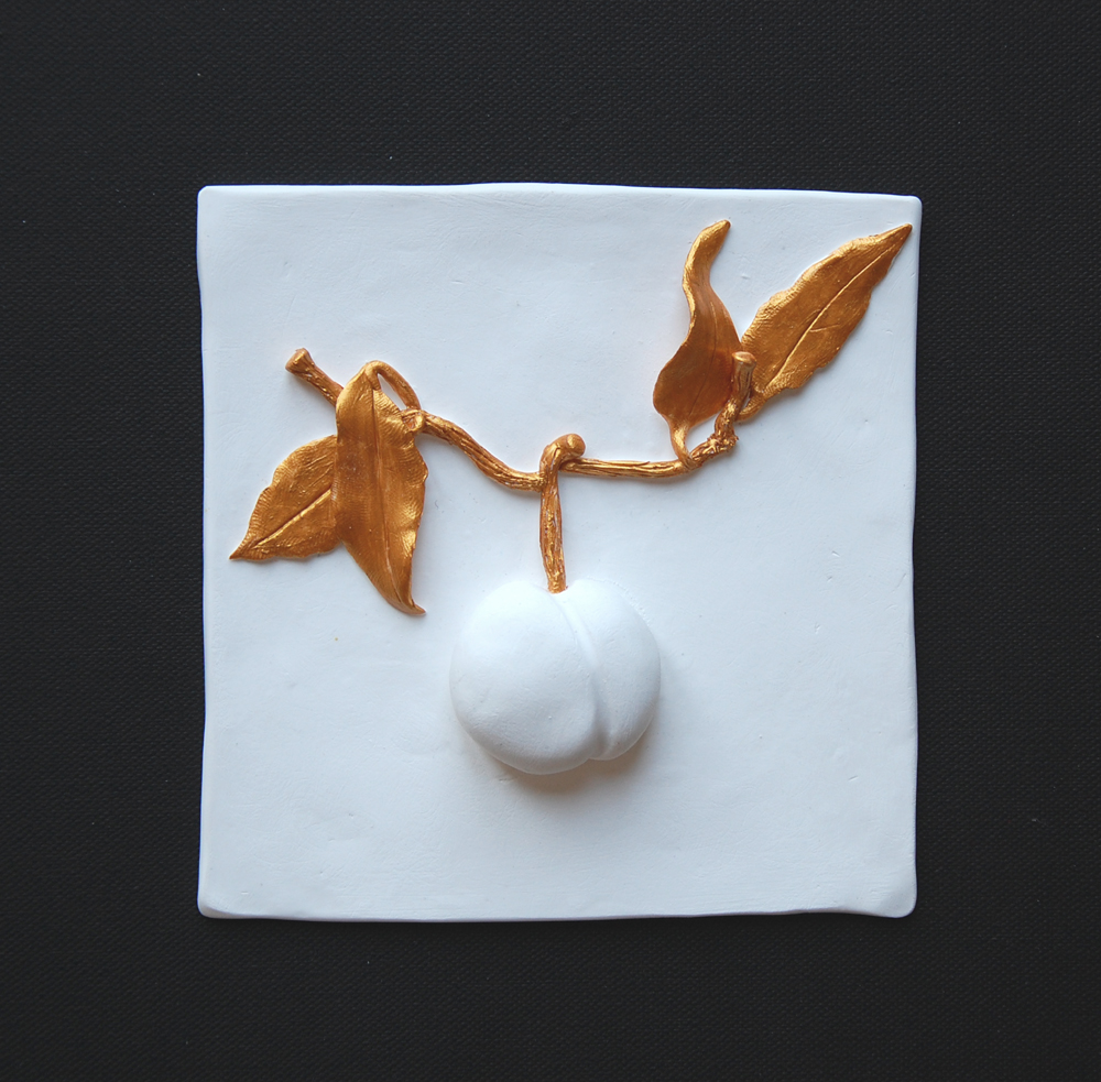 Peach Sculpture Wall Art Limited Edition Gold Leaf Fruit Decor