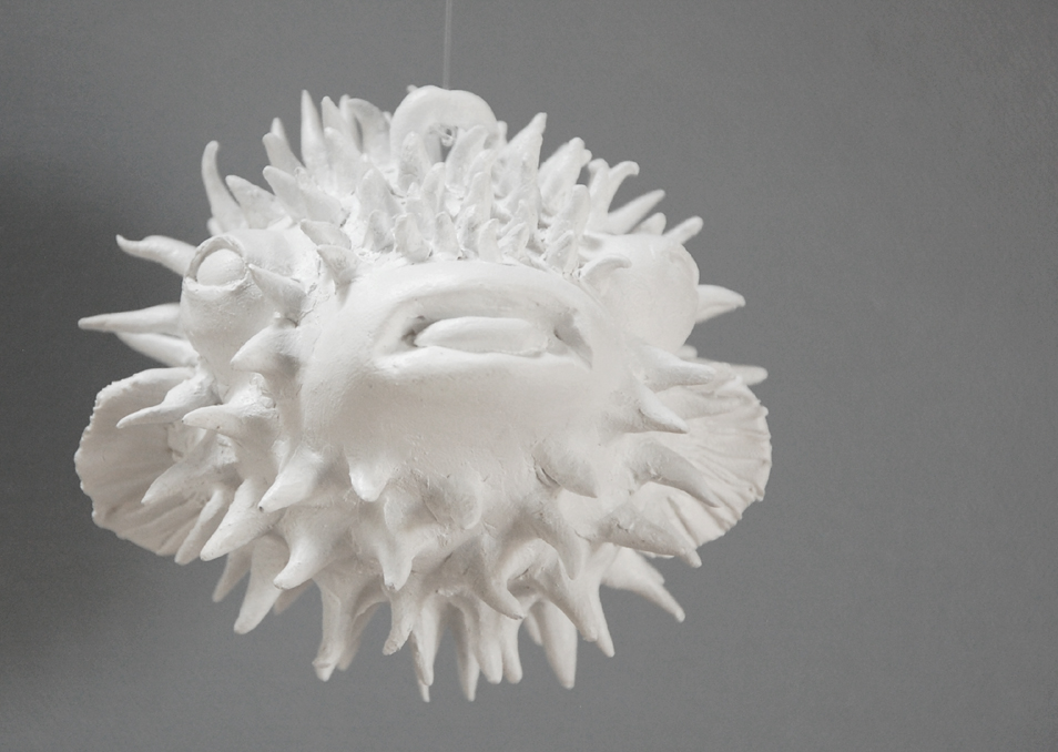 Hand-Sculpted Puffer Fish Mobile, Marine Biology Art Object Modernist Nautical Sculpture, Fine Art Coastal Accent - Image 3