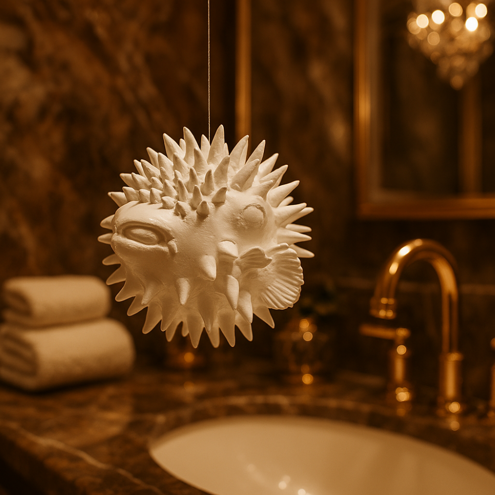 Hand-Sculpted Puffer Fish Mobile, Marine Biology Art Object Modernist Nautical Sculpture, Fine Art Coastal Accent - Image 5