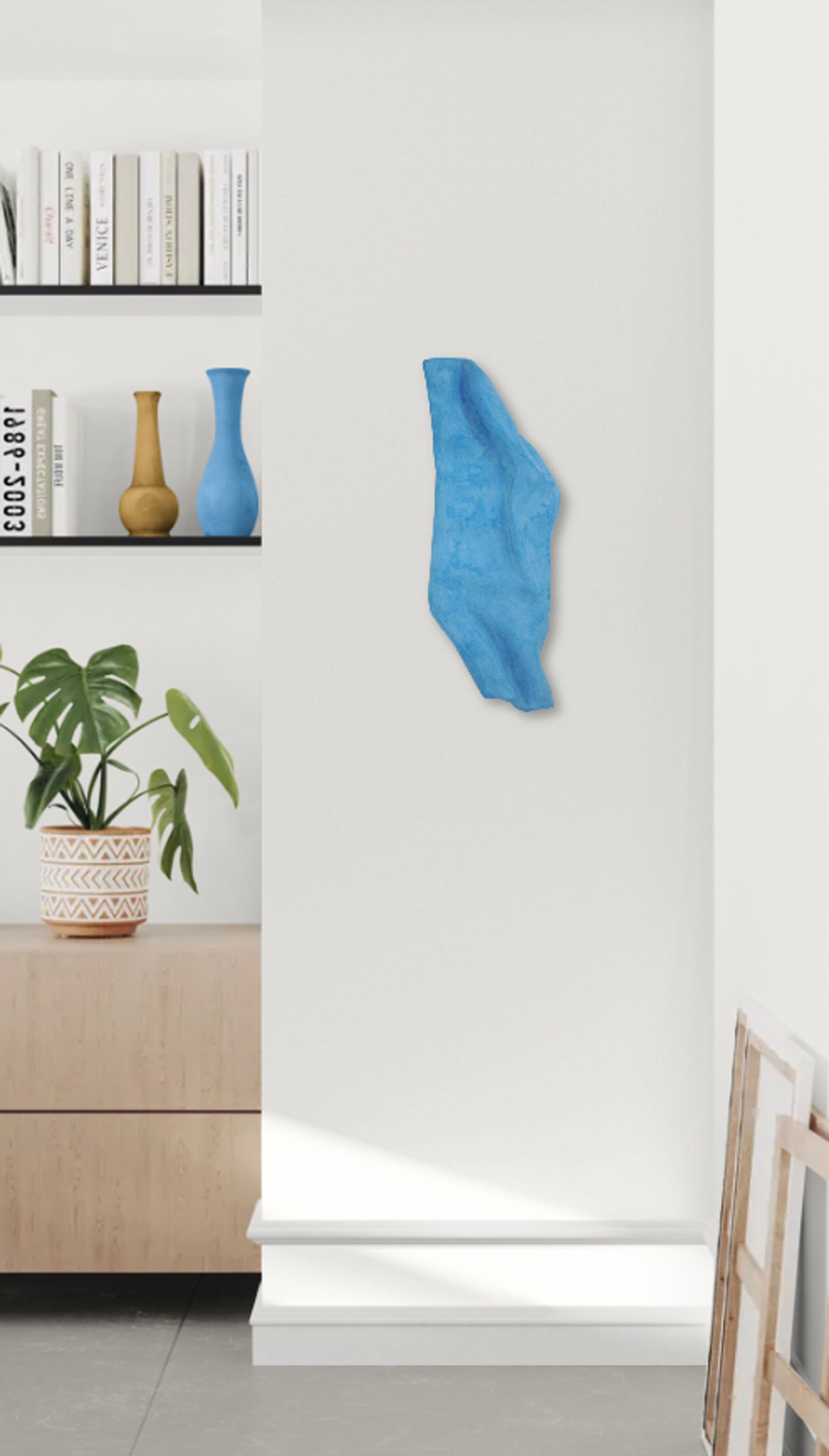 Abstract Blue Dimensional Plaster Wall Art, Modern Organic Decor - Image 9