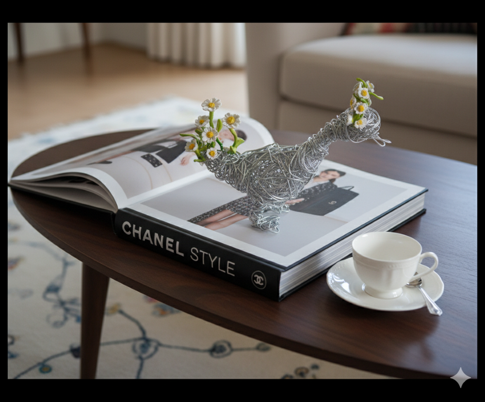 Charming Duck Sculpture Bird Figurine, Handcrafted Silver Wire & Clay Art - Image 6