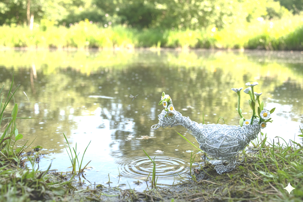 Charming Duck Sculpture Bird Figurine, Handcrafted Silver Wire & Clay Art - Image 16
