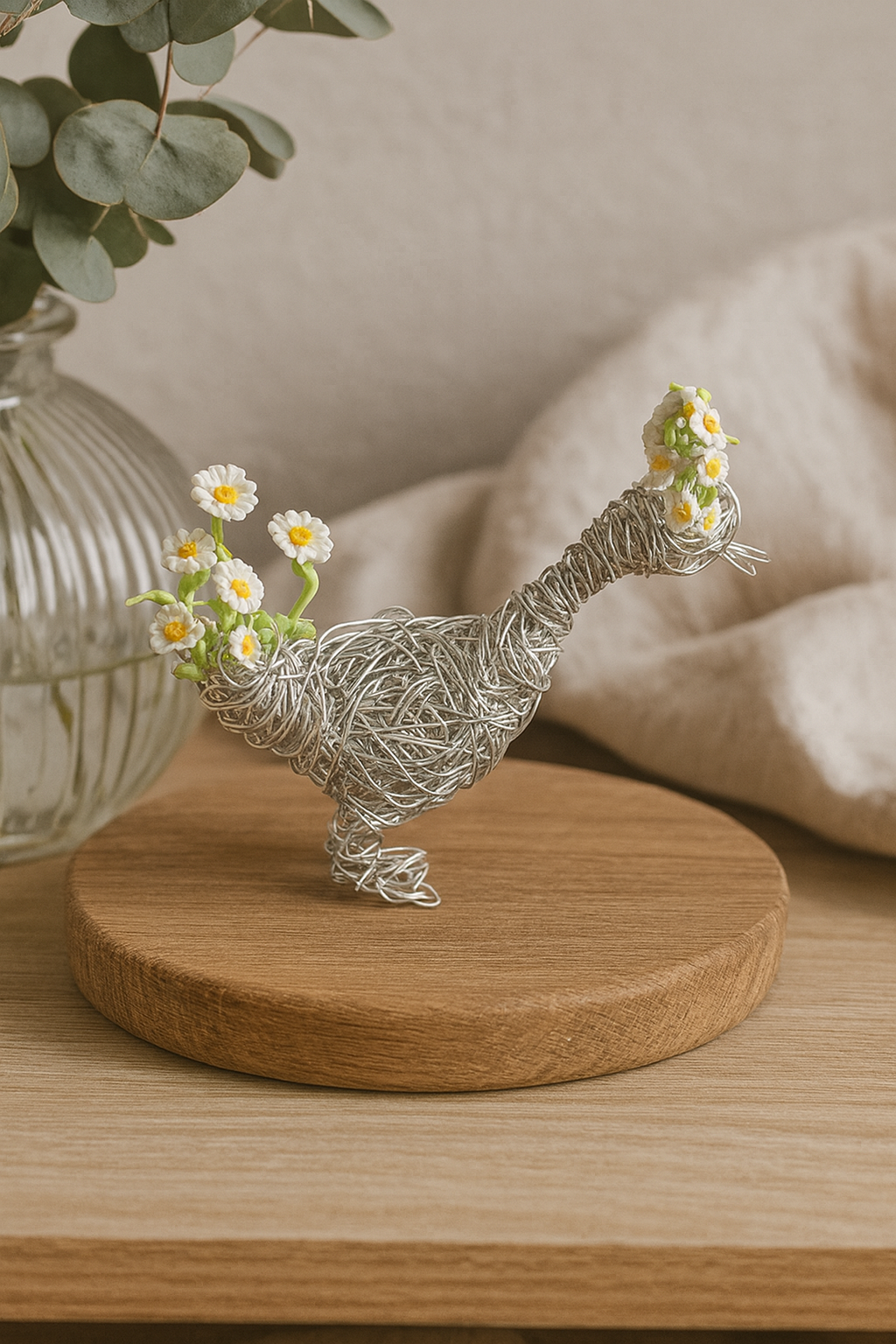 Charming Duck Sculpture Bird Figurine, Handcrafted Silver Wire & Clay Art - Image 7