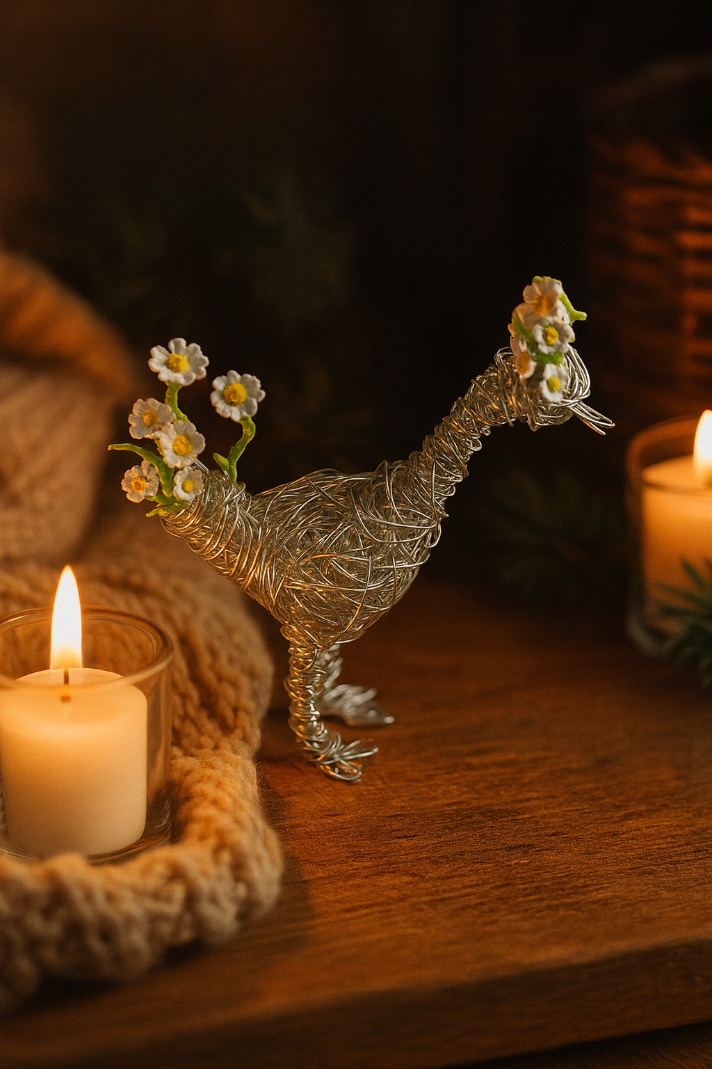 Charming Duck Sculpture Bird Figurine, Handcrafted Silver Wire & Clay Art - Image 4