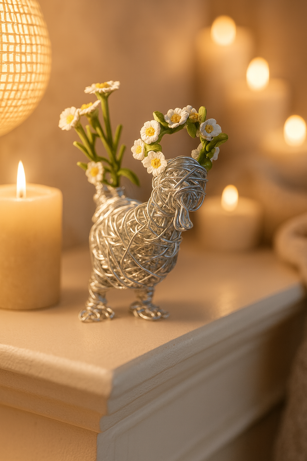 Charming Duck Sculpture Bird Figurine, Handcrafted Silver Wire & Clay Art - Image 2