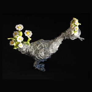 Charming Duck Sculpture Bird Figurine, Handcrafted Silver Wire & Clay Art