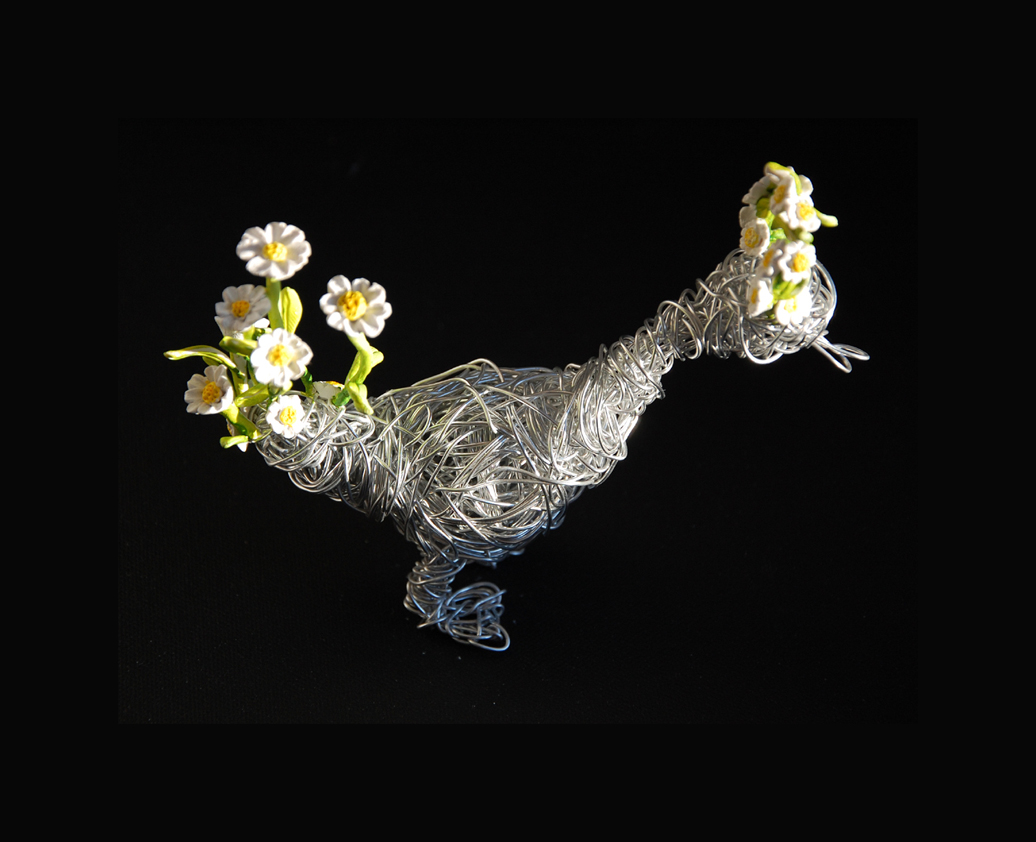 Charming Duck Sculpture Bird Figurine, Handcrafted Silver Wire & Clay Art - Image 3
