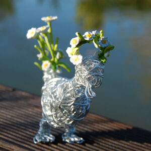 Charming Duck Sculpture Bird Figurine, Handcrafted Silver Wire & Clay Art