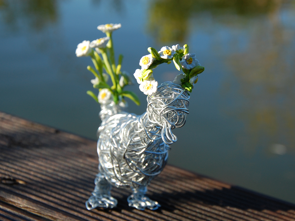 Charming Duck Sculpture Bird Figurine, Handcrafted Silver Wire & Clay Art - Image 10