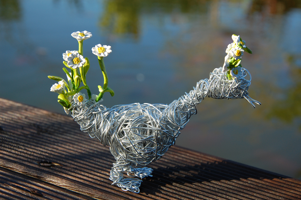 Charming Duck Sculpture Bird Figurine, Handcrafted Silver Wire & Clay Art - Image 13