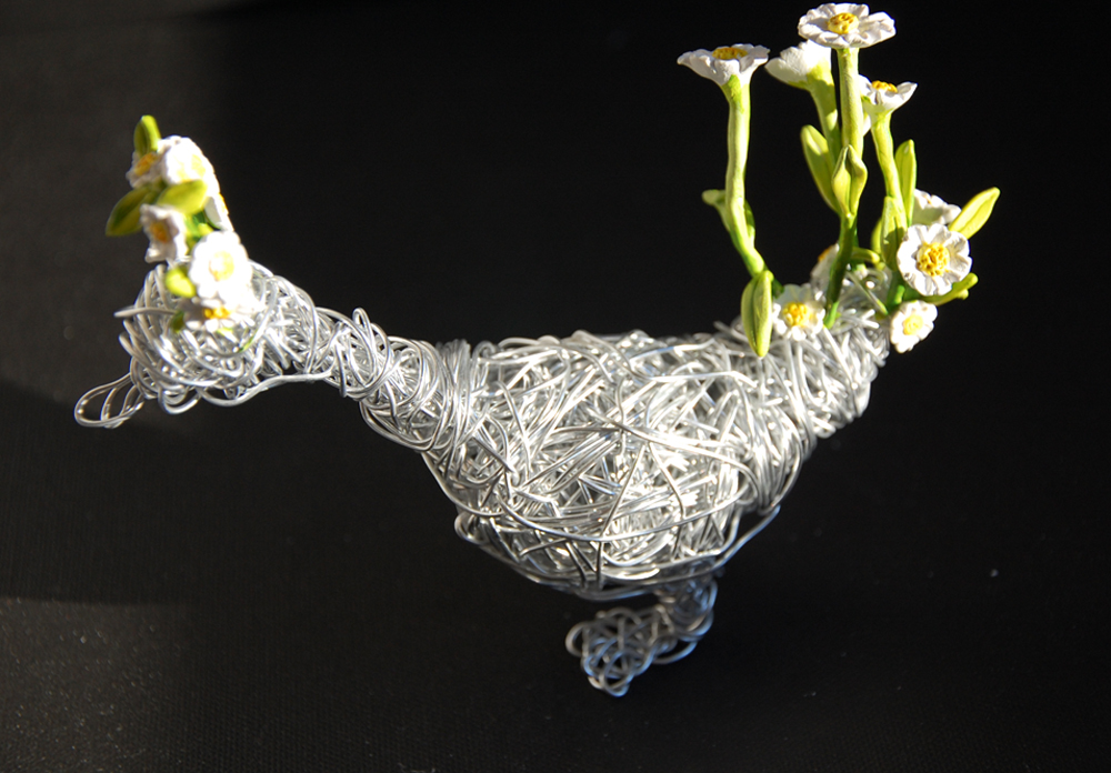 Charming Duck Sculpture Bird Figurine, Handcrafted Silver Wire & Clay Art - Image 11