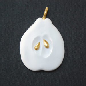 Pear Sculpture: White Gold Clay Art Friendship Gift, Signed & Numbered Limited Edition