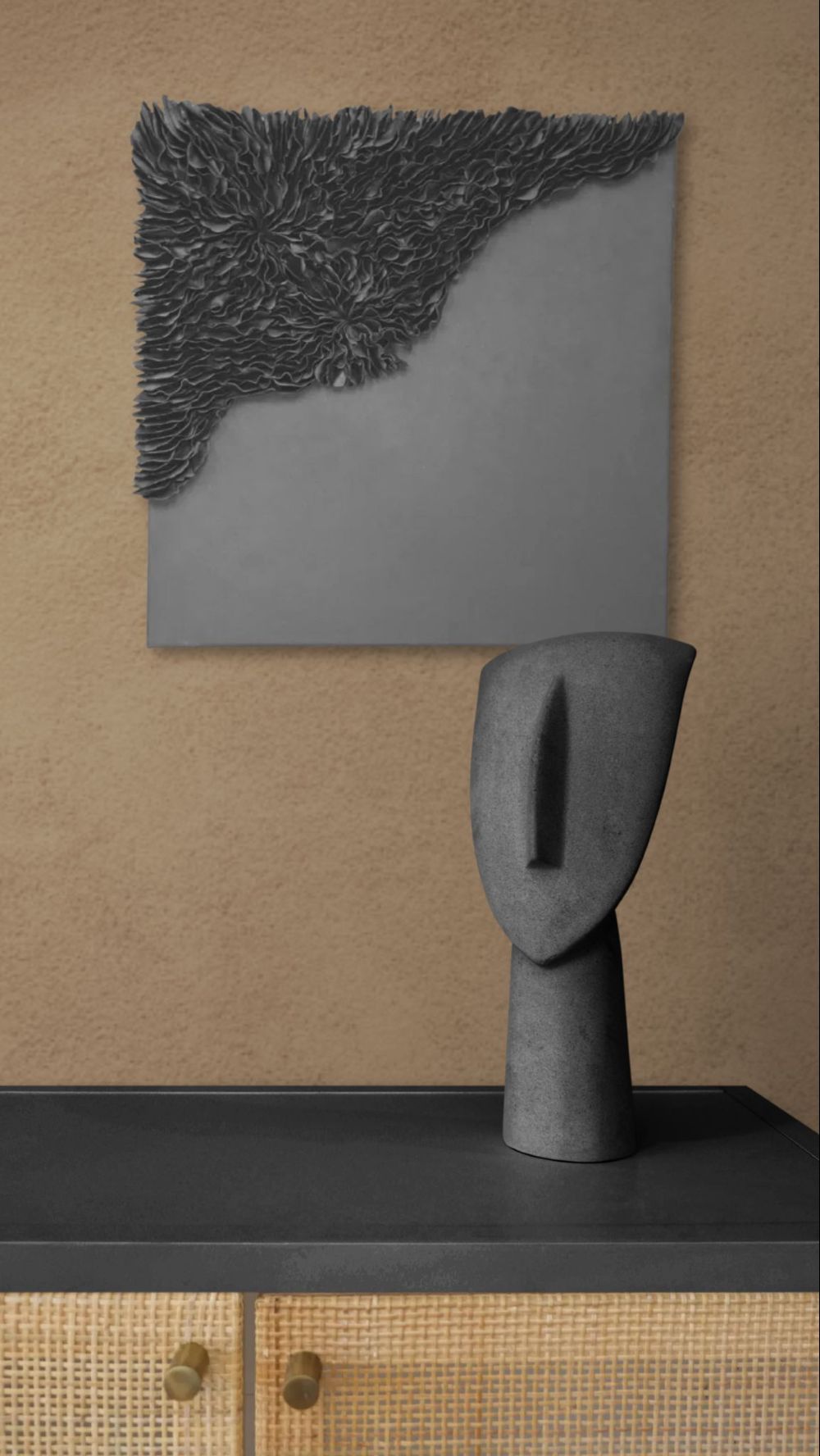 Black Clay Wall Art: Textured Wall Sculpture for Wabi Sabi and Japandi Interiors, 40cm - Image 6