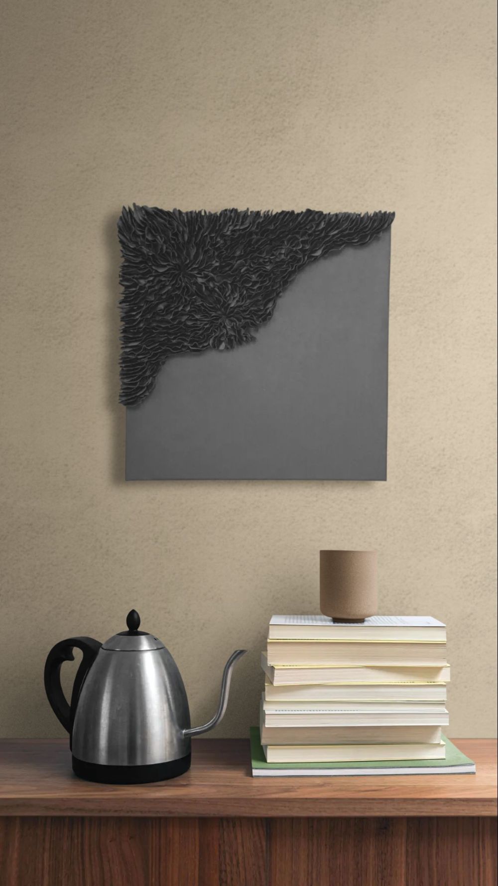 Black Clay Wall Art: Textured Wall Sculpture for Wabi Sabi and Japandi Interiors, 40cm - Image 8