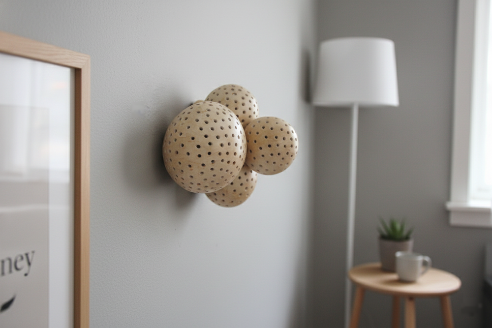 Hollow Sphere Abstract Wall Sculpture: Champagne Metallic Wabi Sabi Minimalist Decor, Limited Edition - Image 4