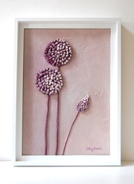 Purple Pink Allium Dimensional Textured Original Artwork, Framed - Image 2