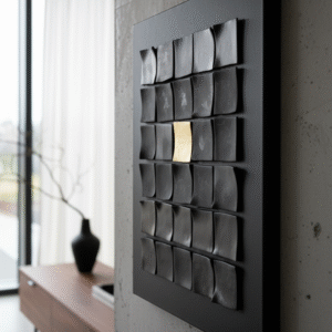 Modern Abstract Gold Leaf Art, Black & Gold Textured Wall Art, Minimalist Industrial Decor, 40x50cm