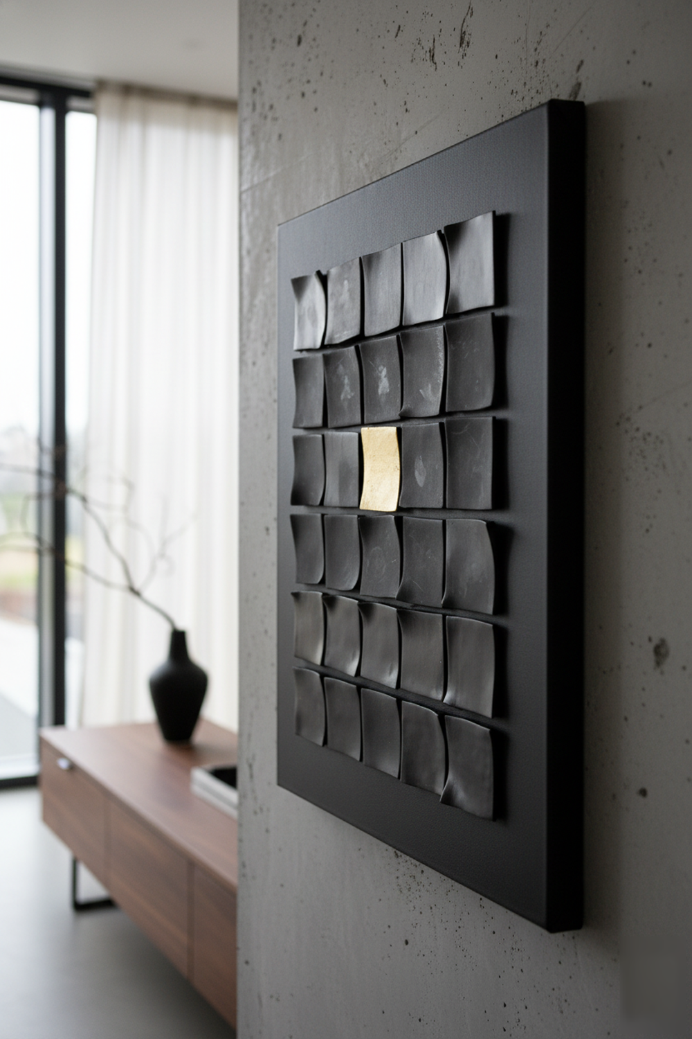 Modern Abstract Gold Leaf Art, Black & Gold Textured Wall Art, Minimalist Industrial Decor, 40x50cm