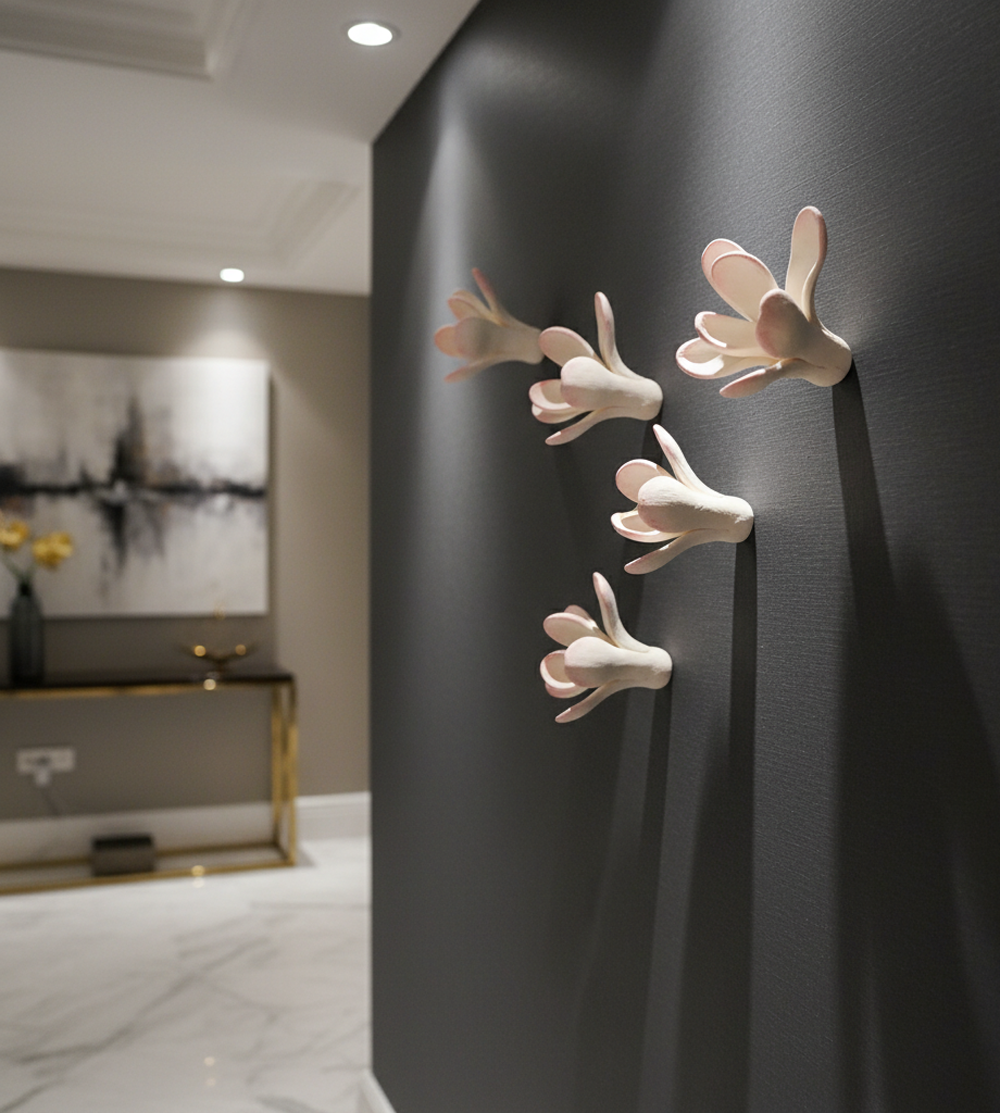 Blush Pink Clay Flower Wall Decor - Set of 5 Customizable Colors & Amounts - Image 3