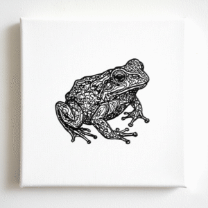 3d pen drawing of a frog in black and white, modern and minimalist style