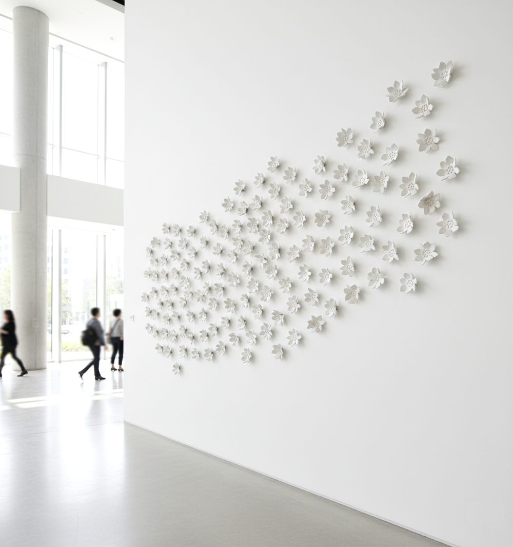 Lotus Flower Wall Art Installation: Customizable 3D Clay Floral Decor for Elegant Spaces - Image 6