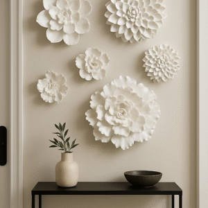 White Clay Wall Flowers Set: Modern Botanical Wall Art, 5pc