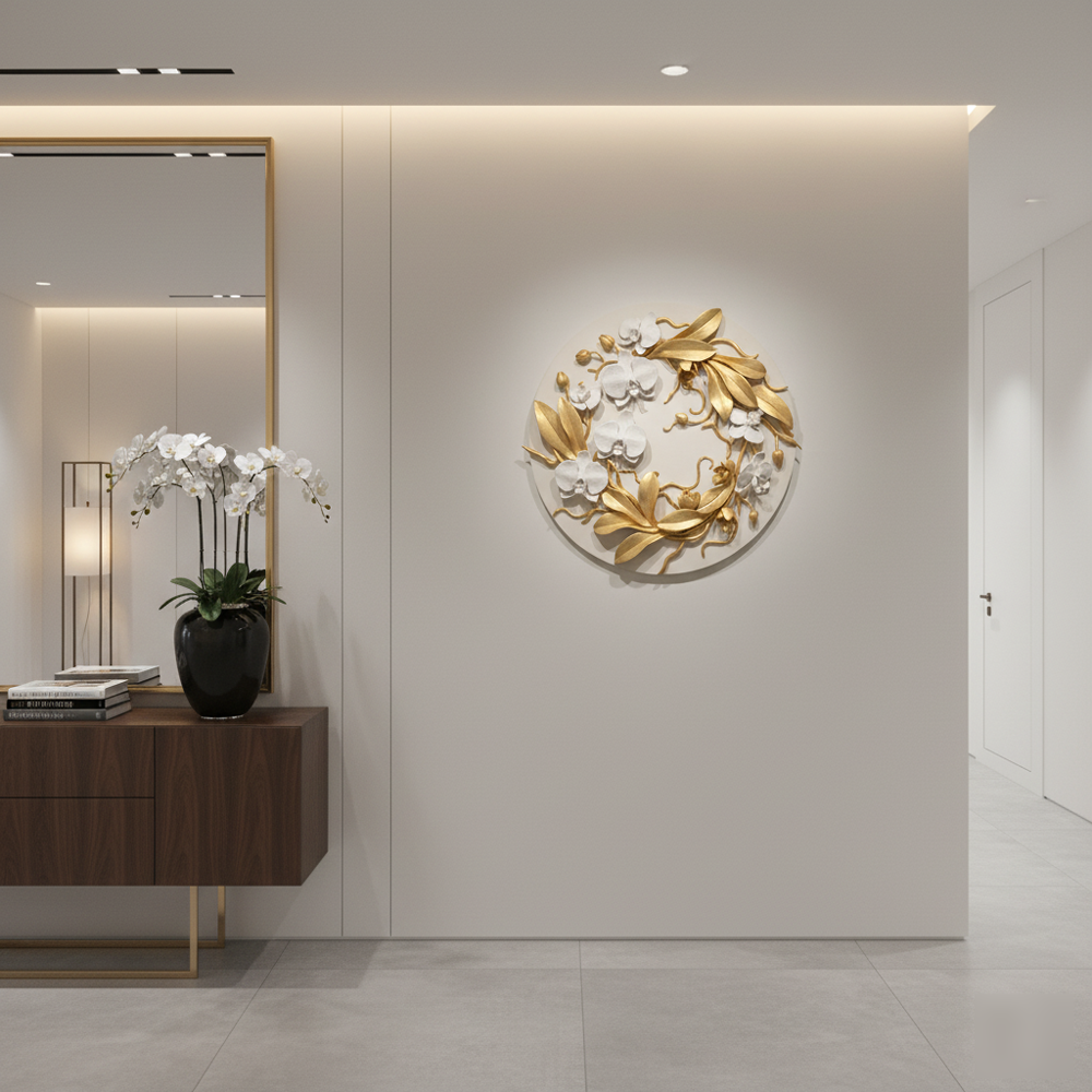 White Gold Orchid Wall Art, Floral Sculpture, Modern Botanical Decor, Hand-Sculpted Clay Artwork - Image 12