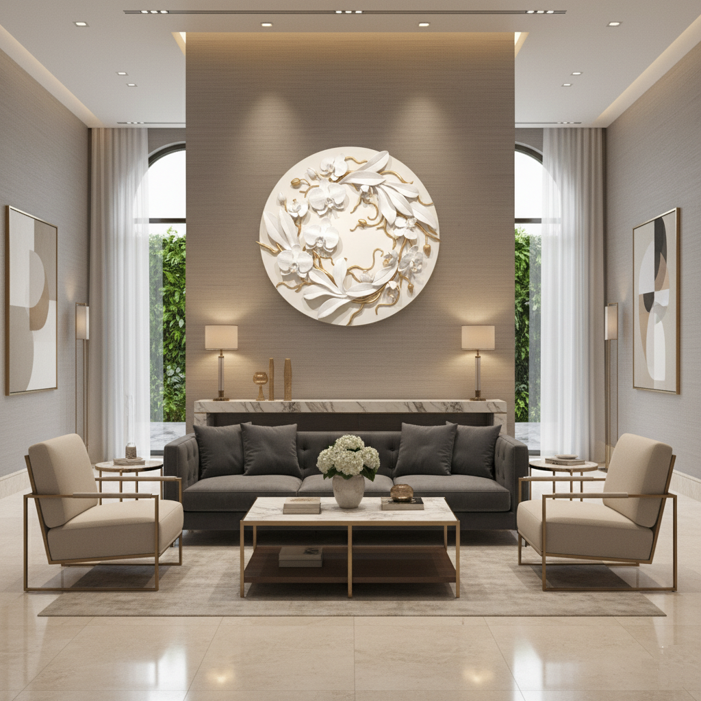 White Gold Orchid Wall Art, Floral Sculpture, Modern Botanical Decor, Hand-Sculpted Clay Artwork - Image 6