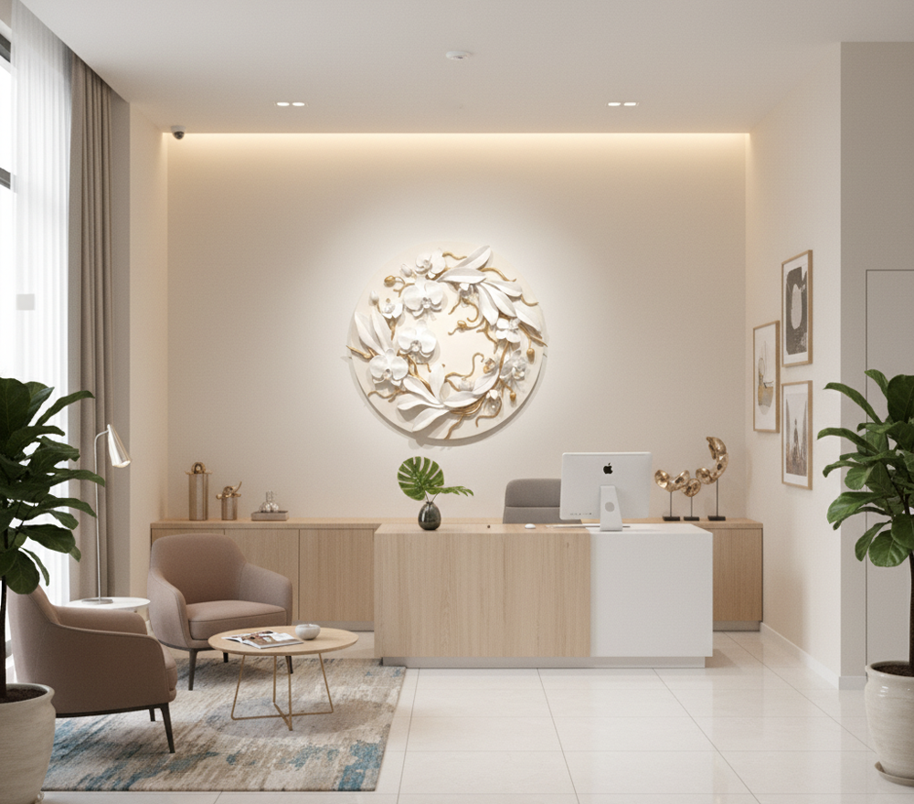 White Gold Orchid Wall Art, Floral Sculpture, Modern Botanical Decor, Hand-Sculpted Clay Artwork - Image 2