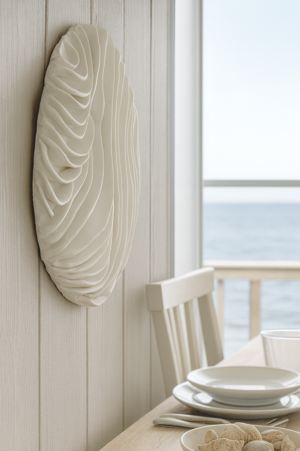 Ocean Waves Wall Sculpture - Coral Sea Textures Coastal White Clay Art Beach House Decor, 15cm - Image 9