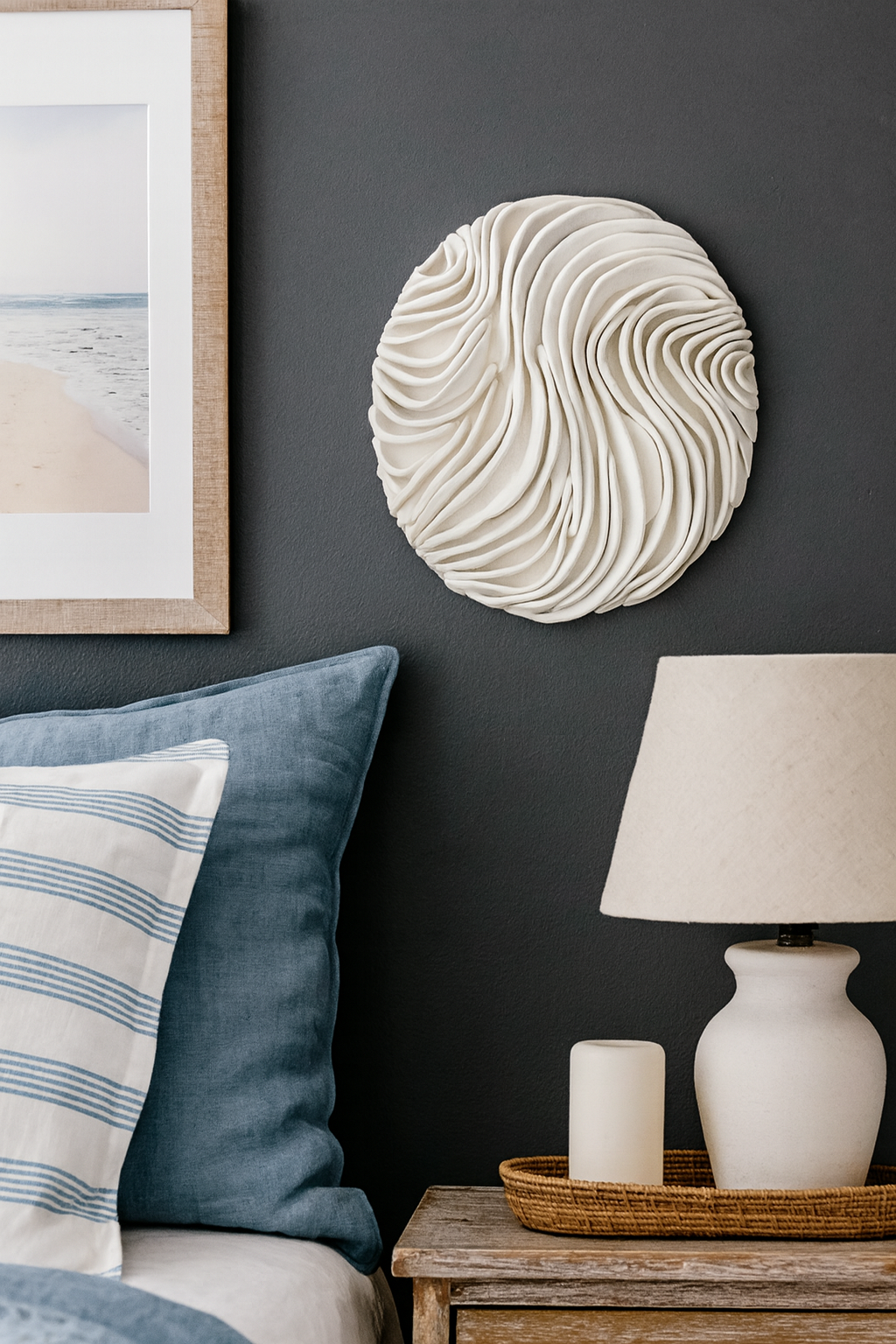 Ocean Waves Wall Sculpture - Coral Sea Textures Coastal White Clay Art Beach House Decor, 15cm - Image 4