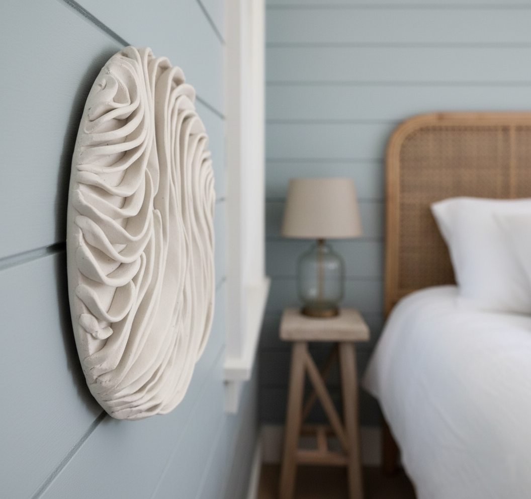 Ocean Waves Wall Sculpture - Coral Sea Textures Coastal White Clay Art Beach House Decor, 15cm - Image 10