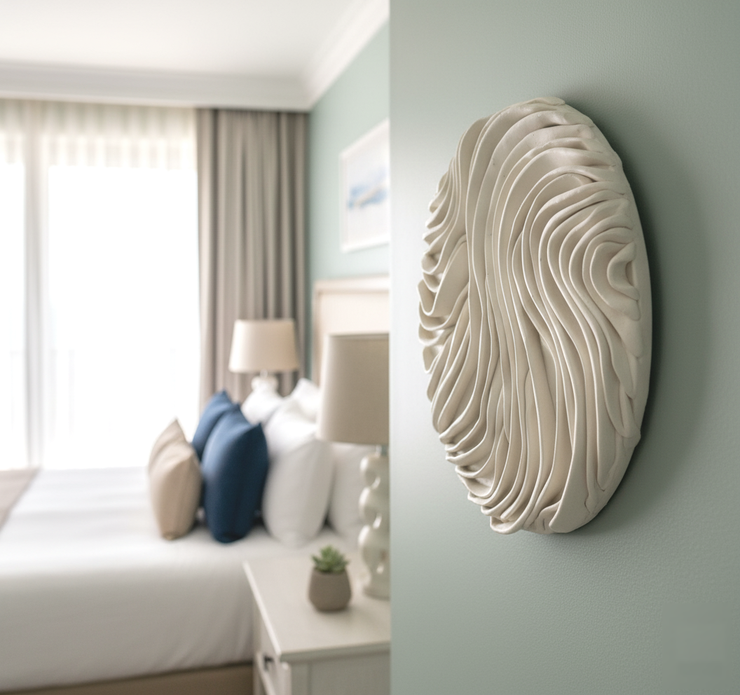 Ocean Waves Wall Sculpture - Coral Sea Textures Coastal White Clay Art Beach House Decor, 15cm - Image 3