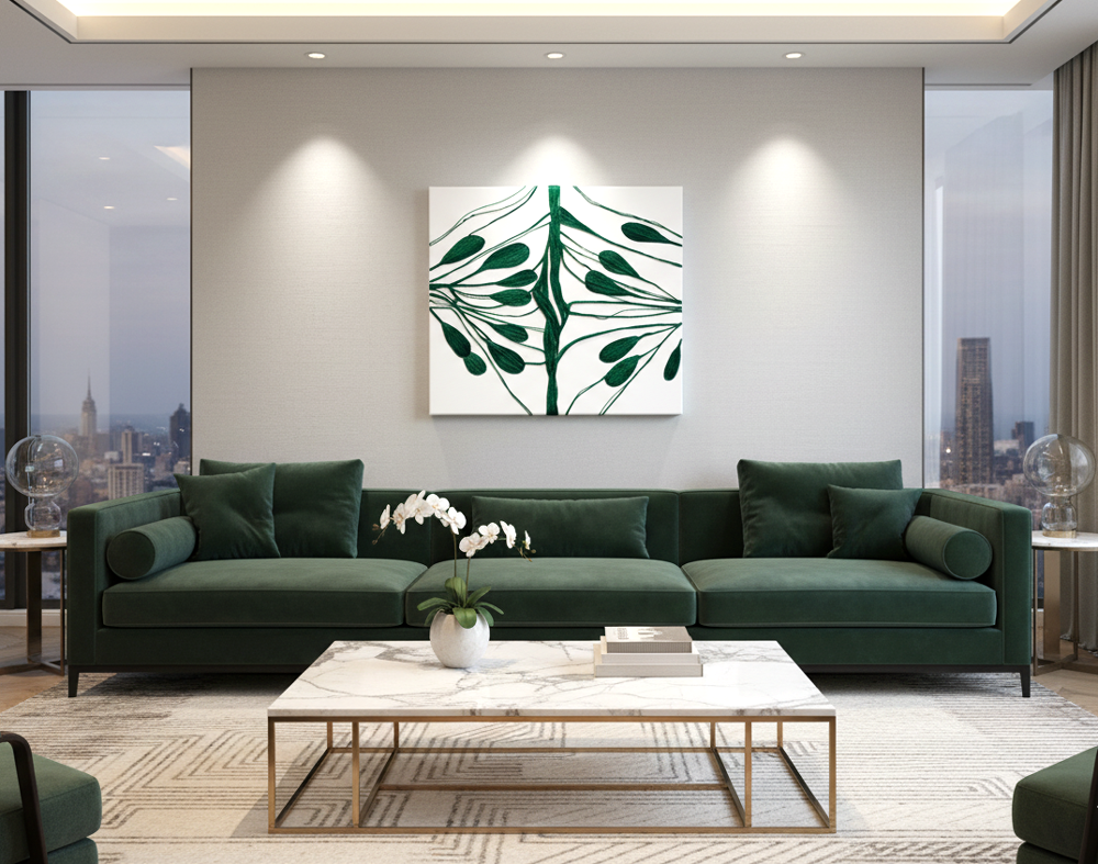 Modern Emerald Green Abstract String Art - Botanical Minimalist Wall Decor - Image 3
