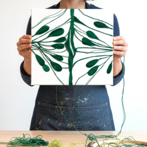 Modern Emerald Green Abstract String Art - Botanical Minimalist Wall Decor