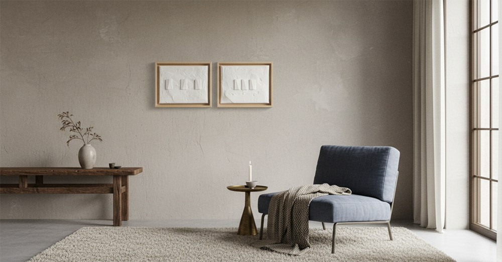 Japandi Wabi Sabi Textured Wall Art: Minimalist Nordic Scandi Modern Organic Framed Set - Image 3