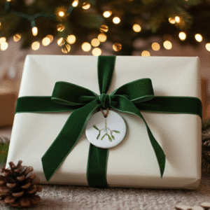 Christmas Gift Tags, Hand-Painted Clay Mistletoe Tree Decorations, Set of 5