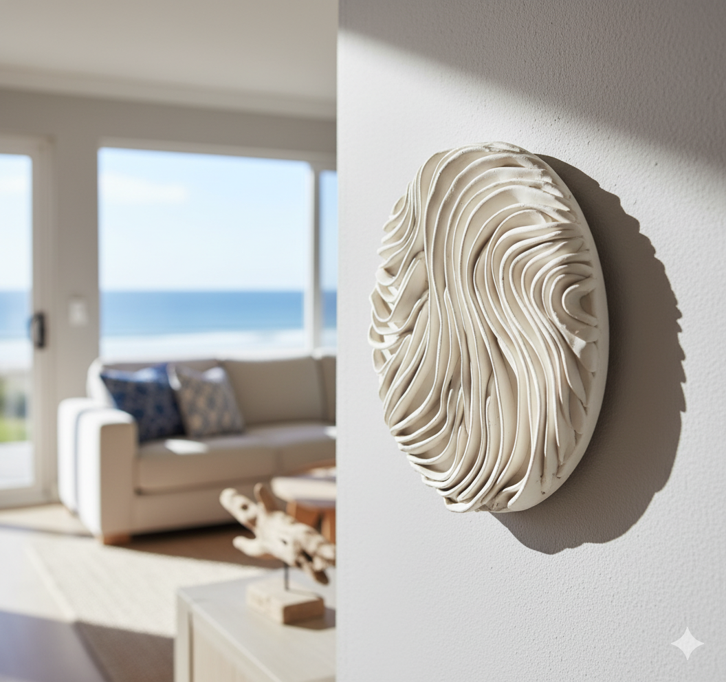 Ocean Waves Wall Sculpture - Coral Sea Textures Coastal White Clay Art Beach House Decor, 15cm - Image 6
