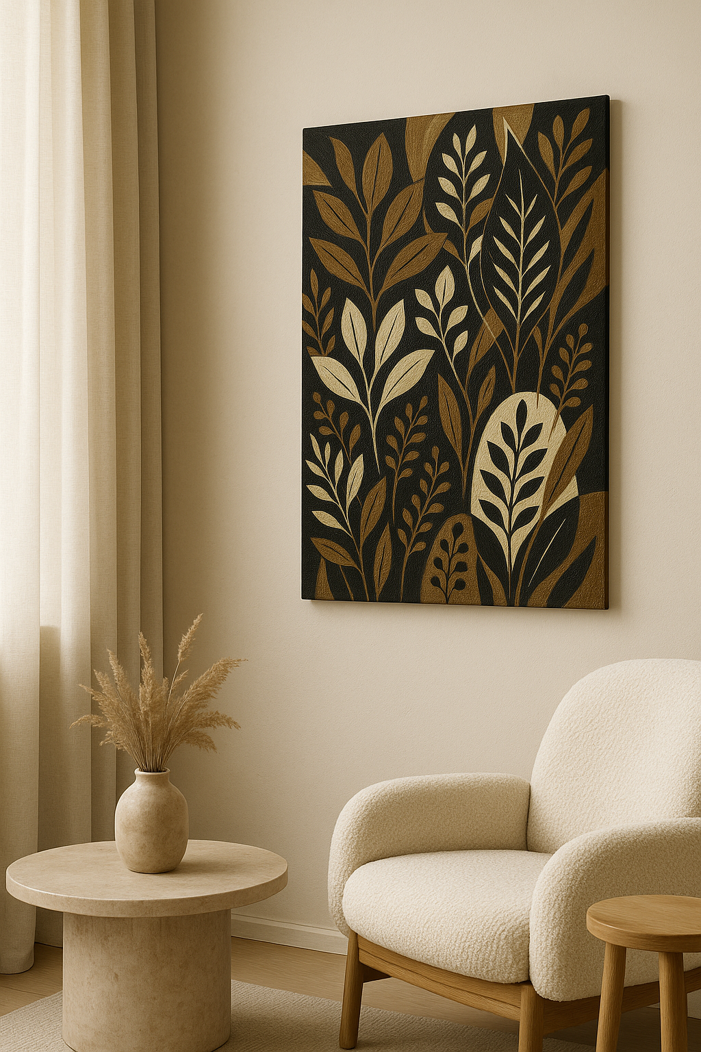 Leaf Painting, Neutral Botanical Wall Art, Wabi Sabi Japandi Decor, Modern Organic Home - Image 3