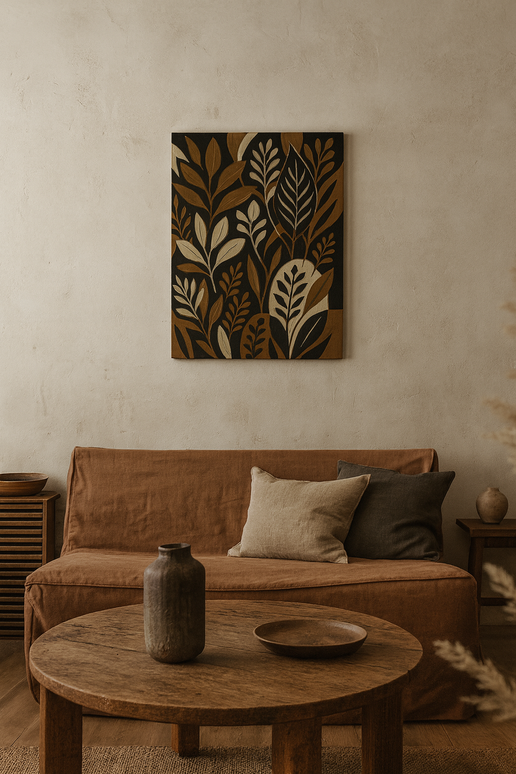 Leaf Painting, Neutral Botanical Wall Art, Wabi Sabi Japandi Decor, Modern Organic Home - Image 11