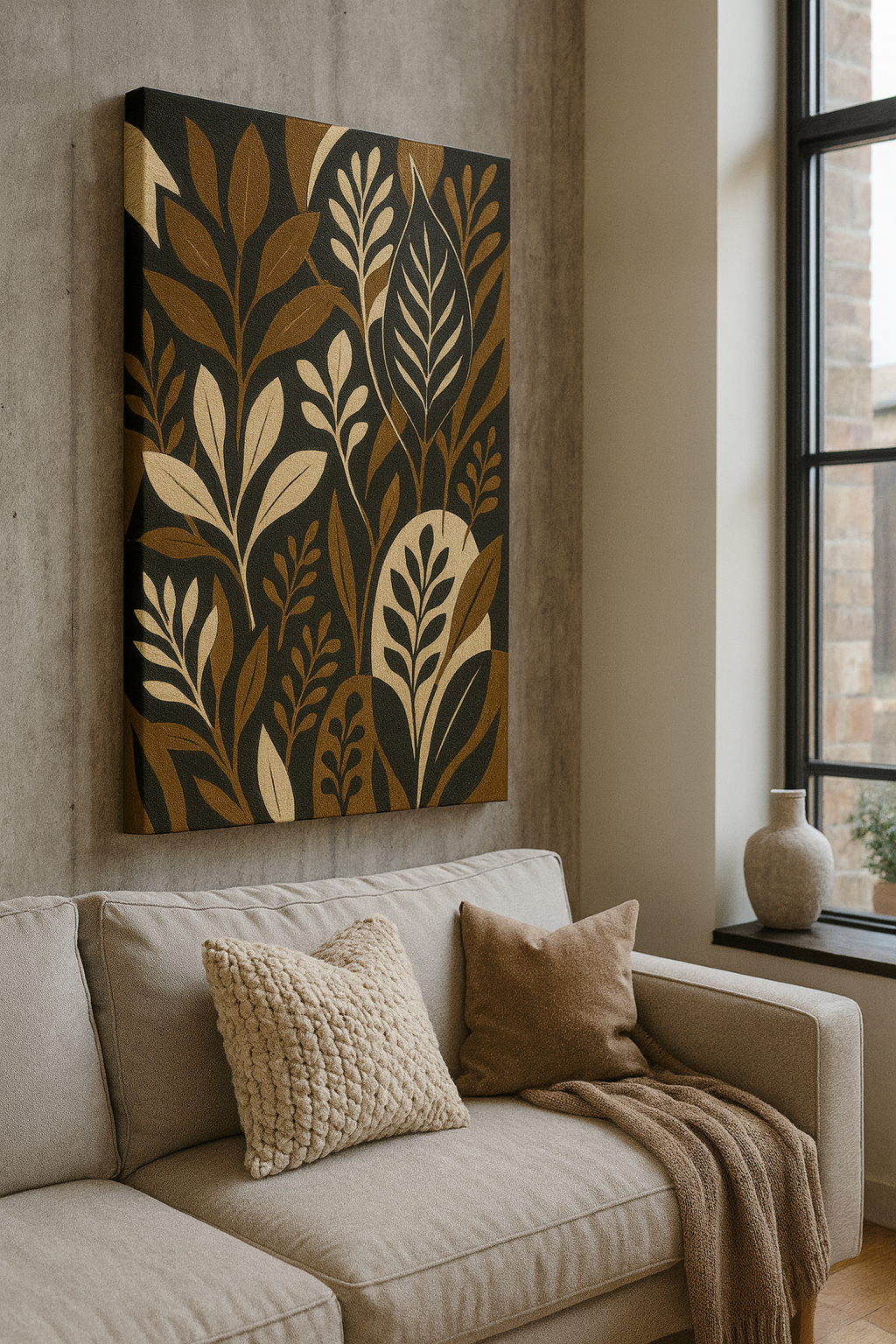 Leaf Painting, Neutral Botanical Wall Art, Wabi Sabi Japandi Decor, Modern Organic Home - Image 4